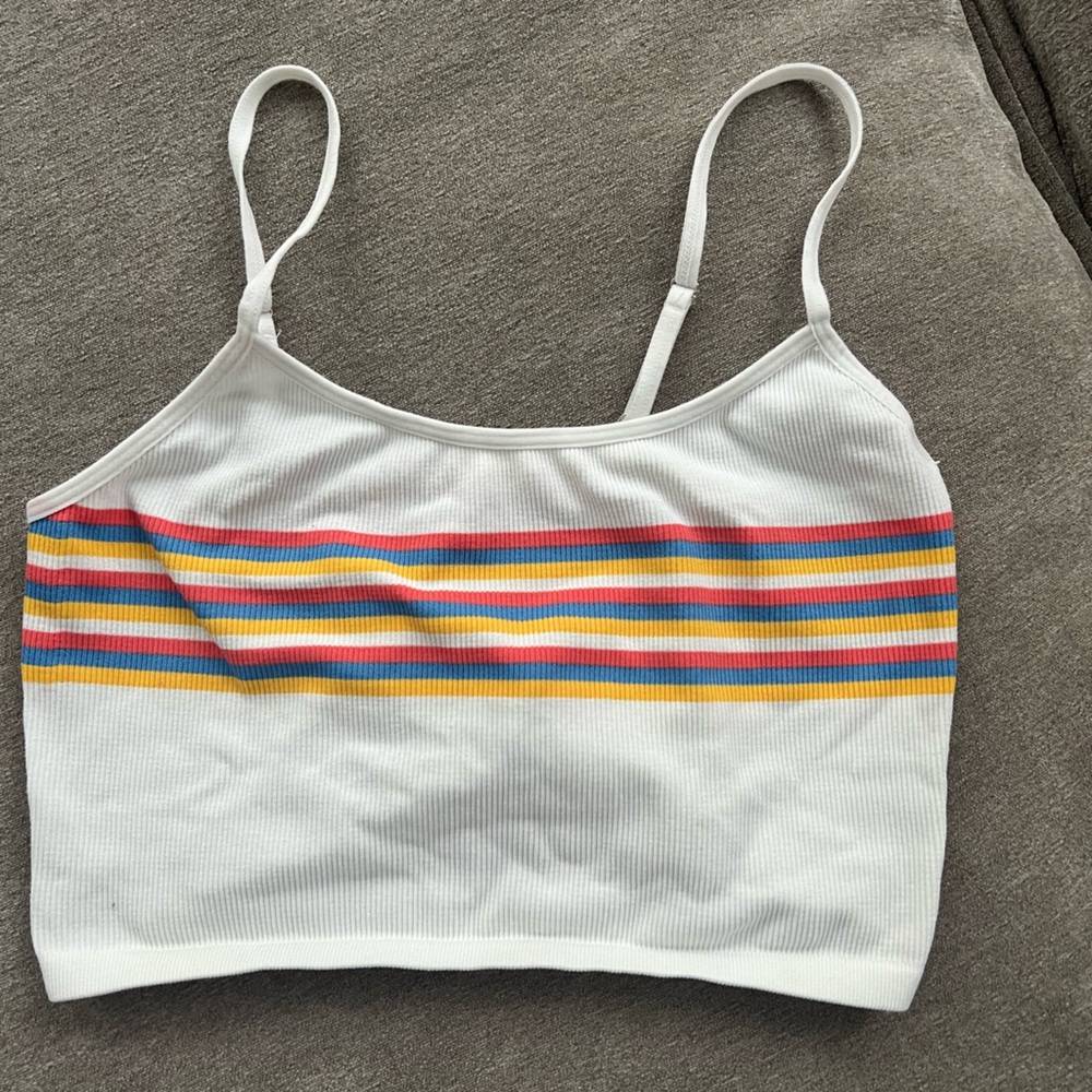 Forever 21 White Crop Top with Rainbow Stripes
